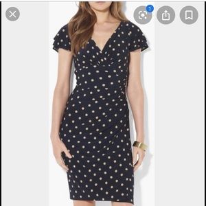 Lauren Navy and Tan Faux Wrap dress